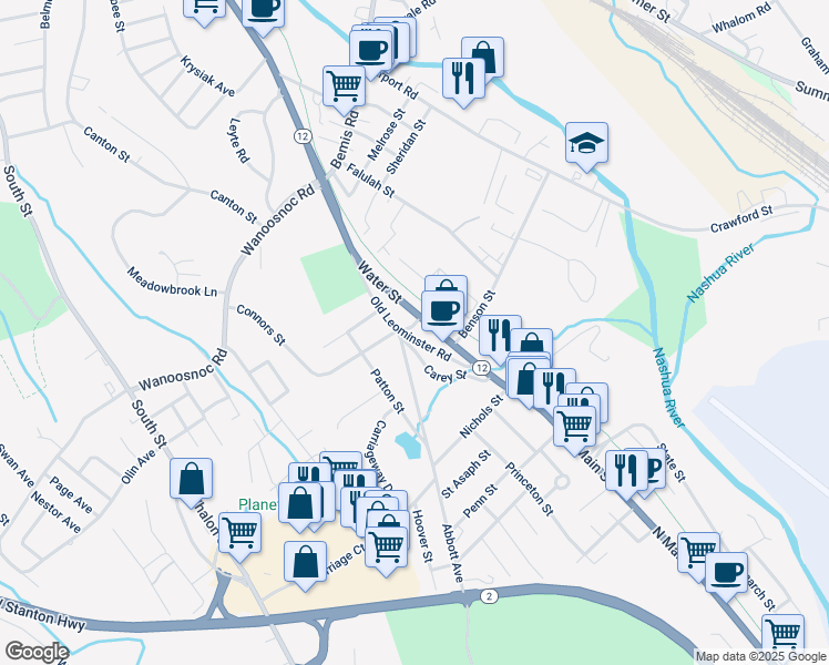 map of restaurants, bars, coffee shops, grocery stores, and more near 1295 Water Street in Fitchburg