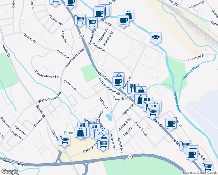 map of restaurants, bars, coffee shops, grocery stores, and more near 1295 Water Street in Fitchburg