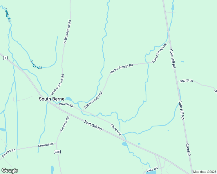 map of restaurants, bars, coffee shops, grocery stores, and more near 129 Water Trough Road in Berne
