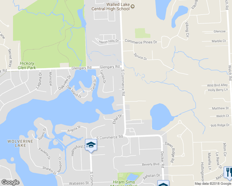 map of restaurants, bars, coffee shops, grocery stores, and more near 2543 Tampa Drive in Commerce Township