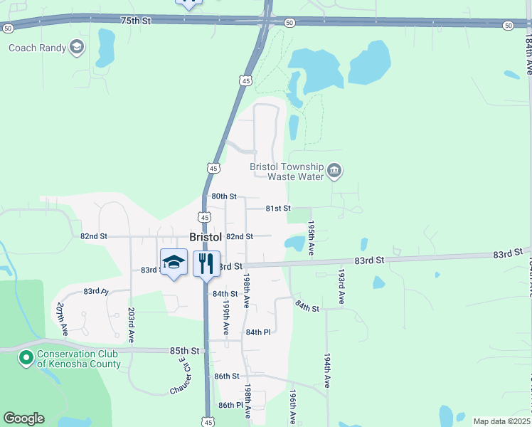 map of restaurants, bars, coffee shops, grocery stores, and more near 19705 81st Street in Bristol