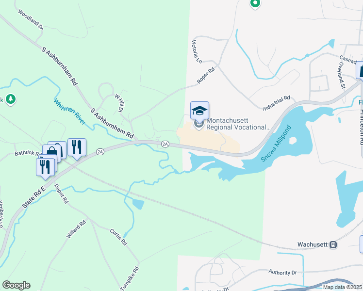 map of restaurants, bars, coffee shops, grocery stores, and more near 1050 Westminster Street in Westminster