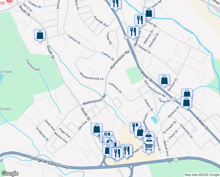 map of restaurants, bars, coffee shops, grocery stores, and more near 208 Wanoosnoc Road in Fitchburg