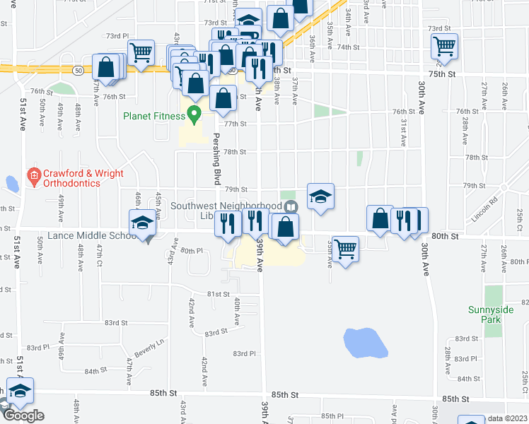 map of restaurants, bars, coffee shops, grocery stores, and more near 7935 39th Avenue in Kenosha