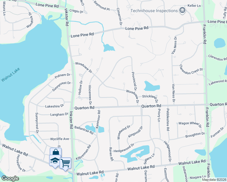 map of restaurants, bars, coffee shops, grocery stores, and more near 5451 Provincial Drive in Bloomfield Township