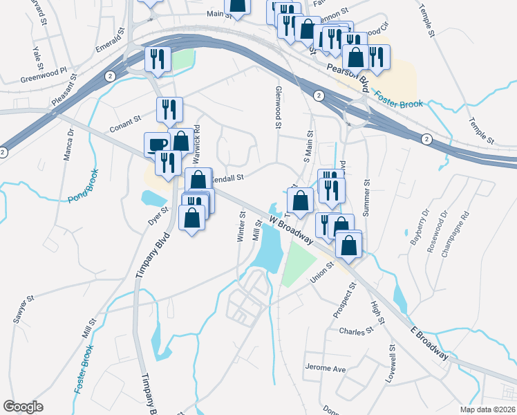 map of restaurants, bars, coffee shops, grocery stores, and more near 154 West Broadway in Gardner