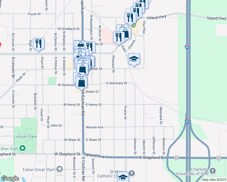 map of restaurants, bars, coffee shops, grocery stores, and more near 336 Pleasant Street in Charlotte