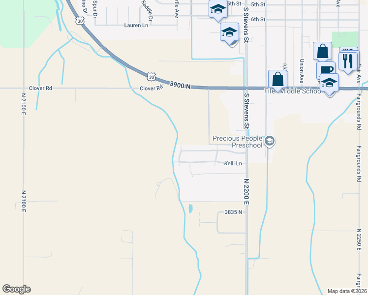 map of restaurants, bars, coffee shops, grocery stores, and more near 816 Kelli Lane in Filer