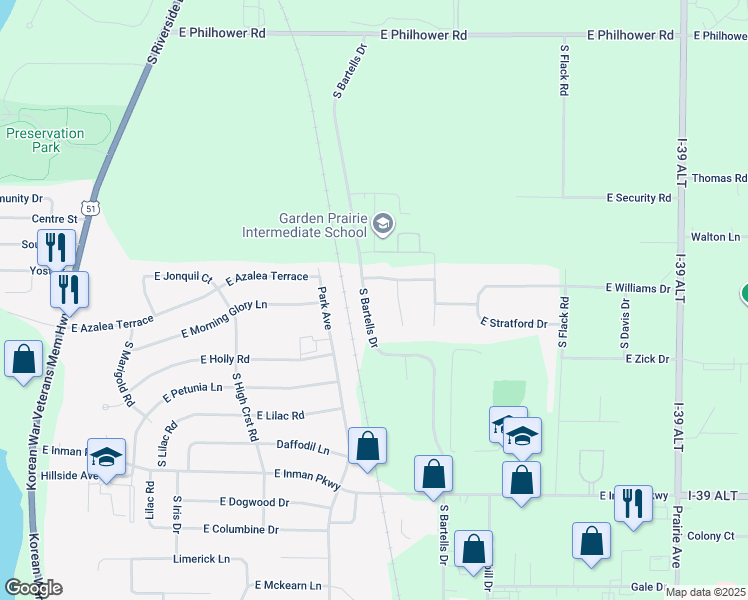 map of restaurants, bars, coffee shops, grocery stores, and more near 3162 South Bartells Drive in Beloit