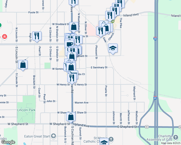 map of restaurants, bars, coffee shops, grocery stores, and more near 336 Pleasant Street in Charlotte
