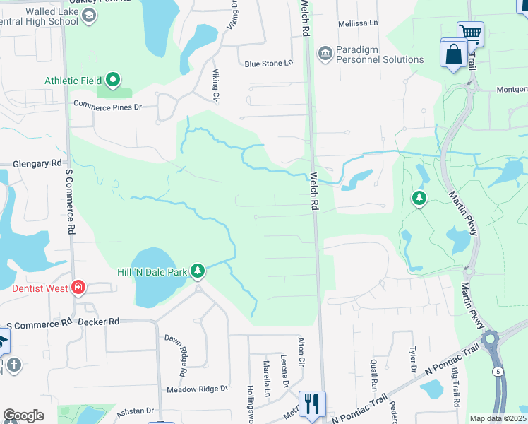 map of restaurants, bars, coffee shops, grocery stores, and more near 1997 Holly Berry Lane in Commerce Charter Township