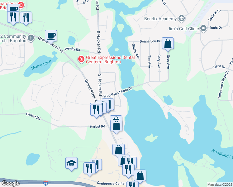 map of restaurants, bars, coffee shops, grocery stores, and more near Pine Ranch Drive in Brighton
