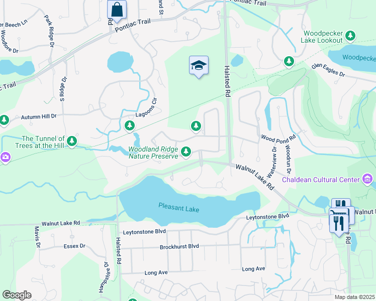 map of restaurants, bars, coffee shops, grocery stores, and more near 6594 Torybrooke Circle in West Bloomfield Township