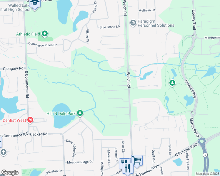 map of restaurants, bars, coffee shops, grocery stores, and more near 2660 Jackie Lane in Commerce Charter Township