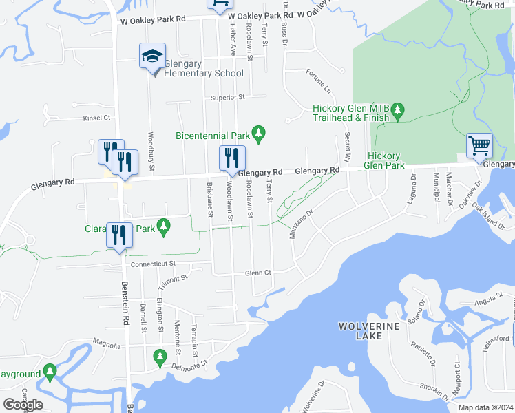 map of restaurants, bars, coffee shops, grocery stores, and more near 2582 Roselawn Street in Commerce Charter Township