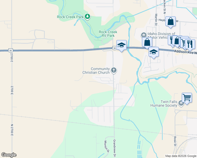 map of restaurants, bars, coffee shops, grocery stores, and more near 234 Grandview Drive in Twin Falls