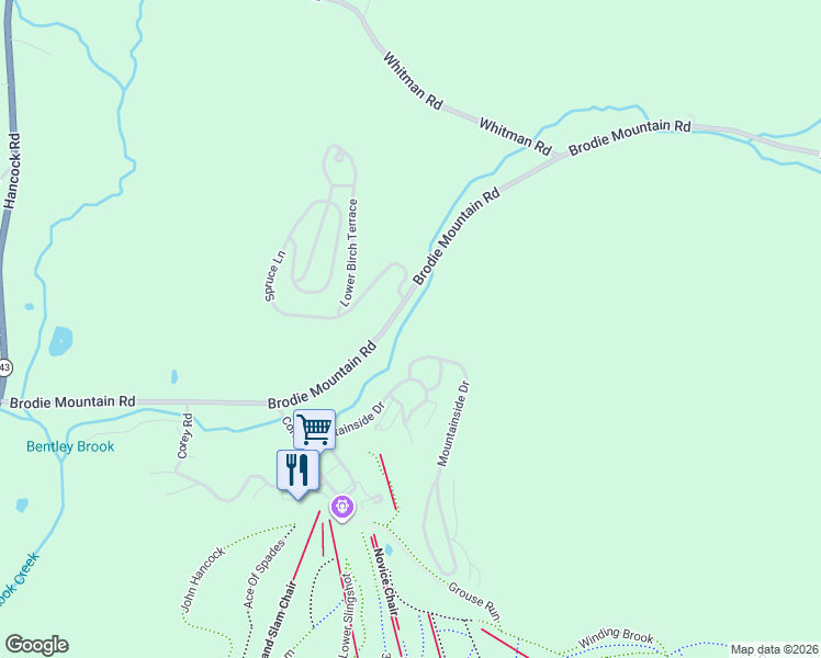map of restaurants, bars, coffee shops, grocery stores, and more near 235 Brodie Mountain Road in Williamstown