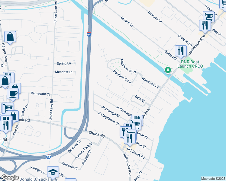 map of restaurants, bars, coffee shops, grocery stores, and more near 25811 Ashby Drive in Harrison Township