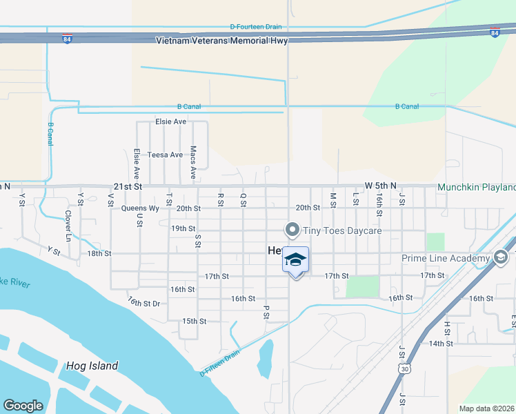 map of restaurants, bars, coffee shops, grocery stores, and more near 1631 21st Street in Heyburn