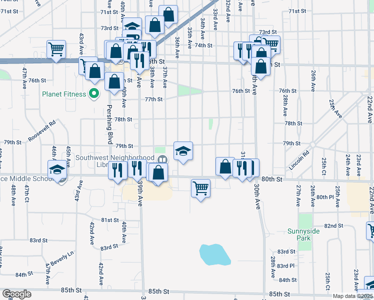 map of restaurants, bars, coffee shops, grocery stores, and more near 7853 35th Avenue in Kenosha