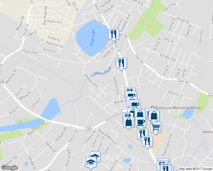 map of restaurants, bars, coffee shops, grocery stores, and more near 25 Baker Street in Wilmington