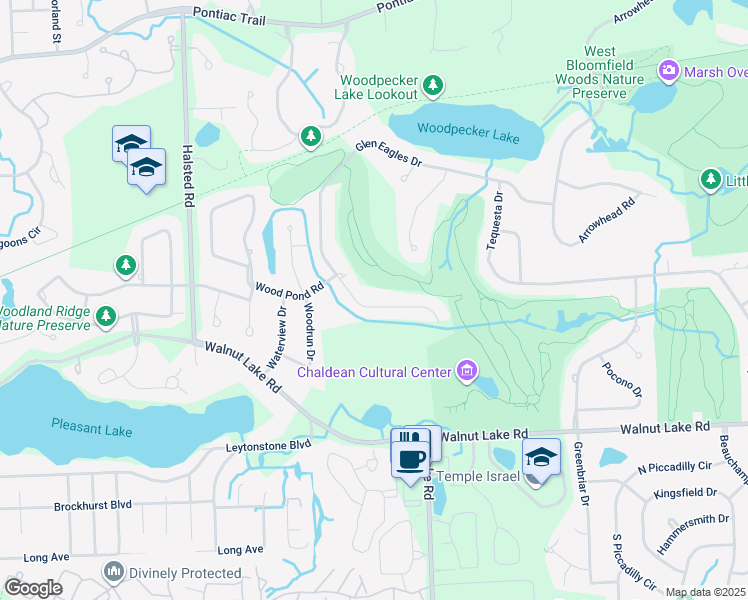 map of restaurants, bars, coffee shops, grocery stores, and more near 6073 Glen Eagles Drive in Oakland County