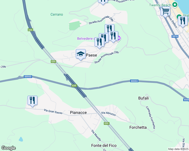 map of restaurants, bars, coffee shops, grocery stores, and more near in Provincia di Teramo