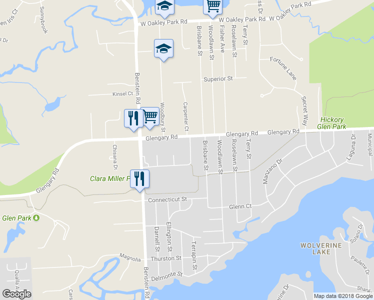 map of restaurants, bars, coffee shops, grocery stores, and more near 1400 Apple Orchard Lane in Walled Lake