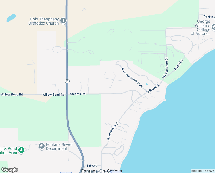 map of restaurants, bars, coffee shops, grocery stores, and more near 520 Upper Gardens Road in Fontana-on-Geneva Lake