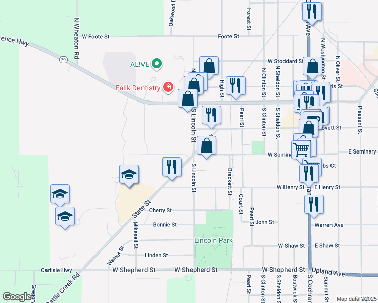map of restaurants, bars, coffee shops, grocery stores, and more near 238 South Lincoln Street in Charlotte