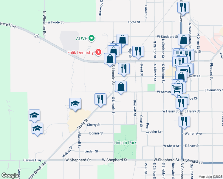 map of restaurants, bars, coffee shops, grocery stores, and more near 238 South Lincoln Street in Charlotte