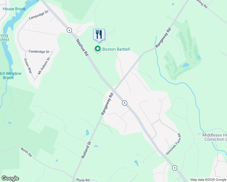 map of restaurants, bars, coffee shops, grocery stores, and more near 201 Rangeway Road in Billerica