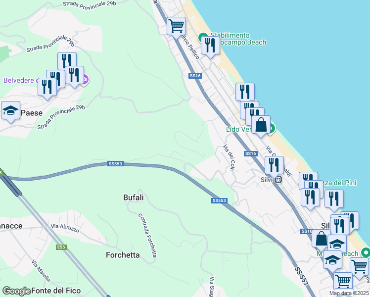map of restaurants, bars, coffee shops, grocery stores, and more near 25A Contrada Stagliano in Provincia di Teramo