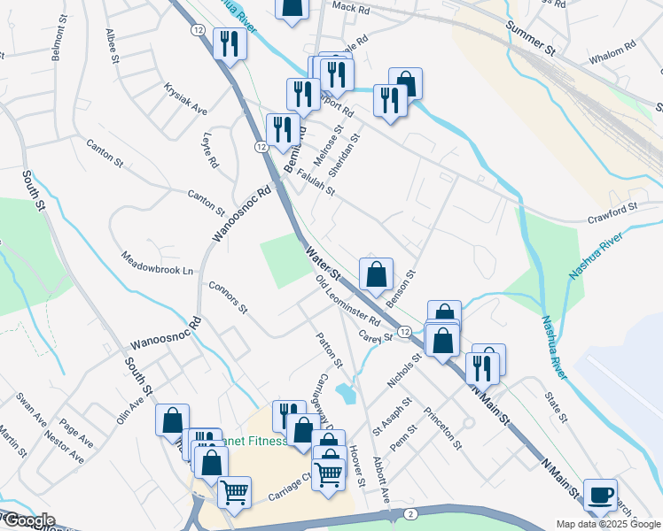 map of restaurants, bars, coffee shops, grocery stores, and more near 1220 Water Street in Fitchburg