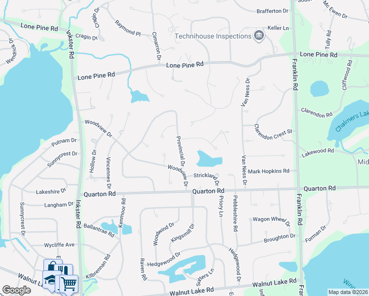 map of restaurants, bars, coffee shops, grocery stores, and more near 5130 Provincial Drive in Oakland County