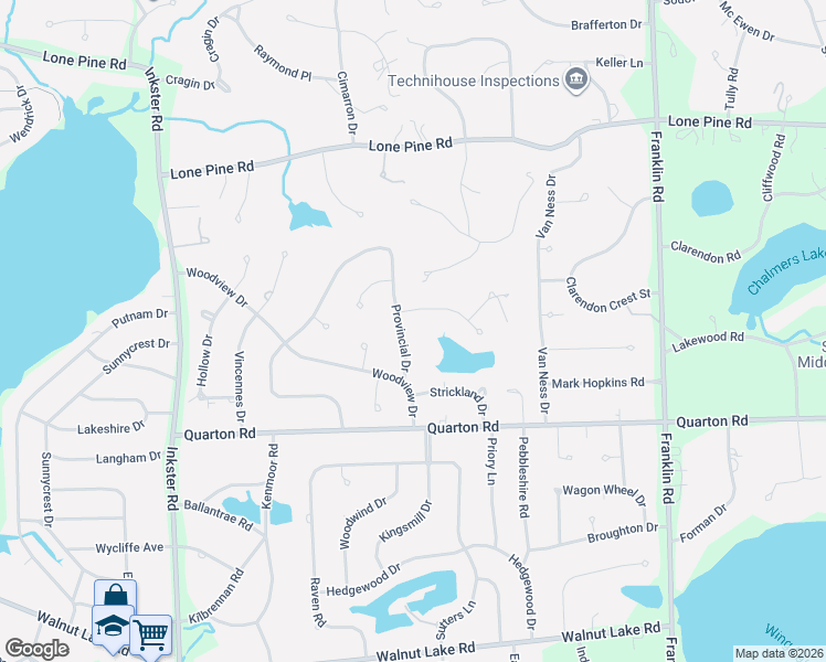 map of restaurants, bars, coffee shops, grocery stores, and more near 5130 Provincial Drive in Bloomfield Township
