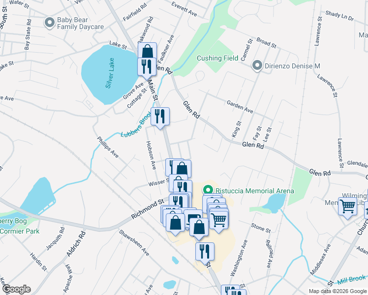 map of restaurants, bars, coffee shops, grocery stores, and more near 3 River Street in Wilmington