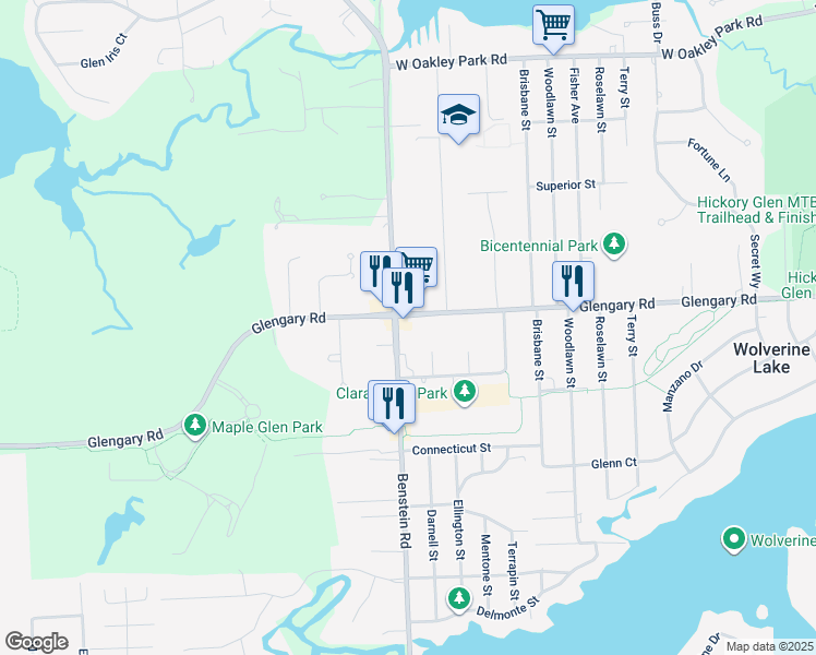 map of restaurants, bars, coffee shops, grocery stores, and more near 2660 Benstein Road in Commerce Charter Township
