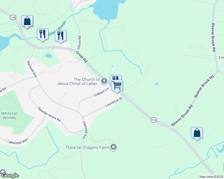 map of restaurants, bars, coffee shops, grocery stores, and more near 4 Colburn Lane in Littleton