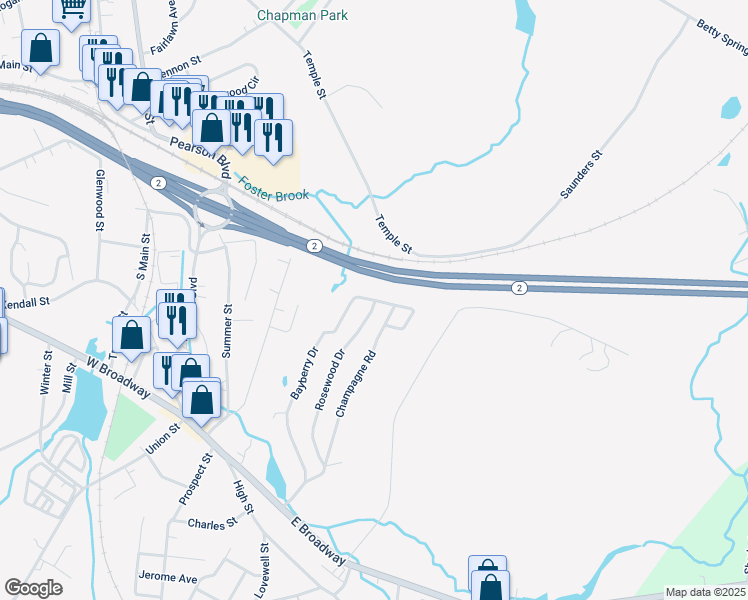 map of restaurants, bars, coffee shops, grocery stores, and more near 55 Sunrise Lane in Gardner