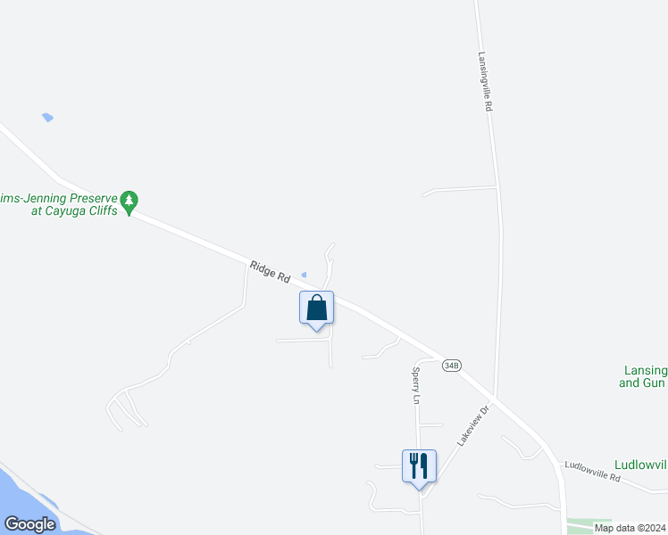 map of restaurants, bars, coffee shops, grocery stores, and more near 690 Ridge Road in Lansing
