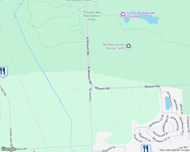 map of restaurants, bars, coffee shops, grocery stores, and more near 2800 Wixom Road in Commerce Charter Township