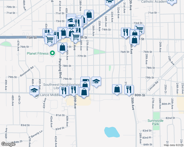 map of restaurants, bars, coffee shops, grocery stores, and more near 7850 36th Avenue in Kenosha
