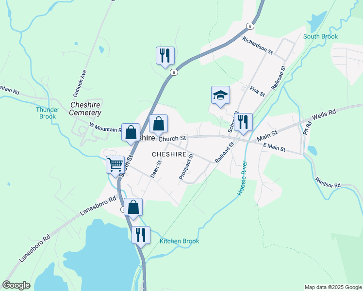 map of restaurants, bars, coffee shops, grocery stores, and more near 53 Depot Street in Cheshire