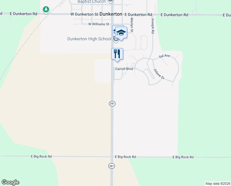 map of restaurants, bars, coffee shops, grocery stores, and more near 928 Robert Street in Dunkerton