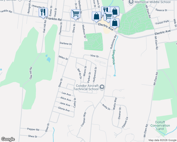 map of restaurants, bars, coffee shops, grocery stores, and more near 24 Miami Street in Fitchburg