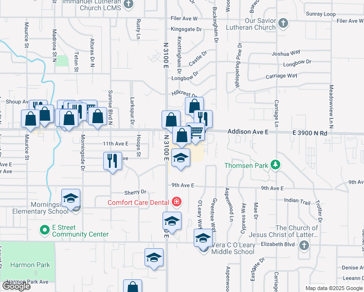 map of restaurants, bars, coffee shops, grocery stores, and more near 2258 Addison Avenue East in Twin Falls