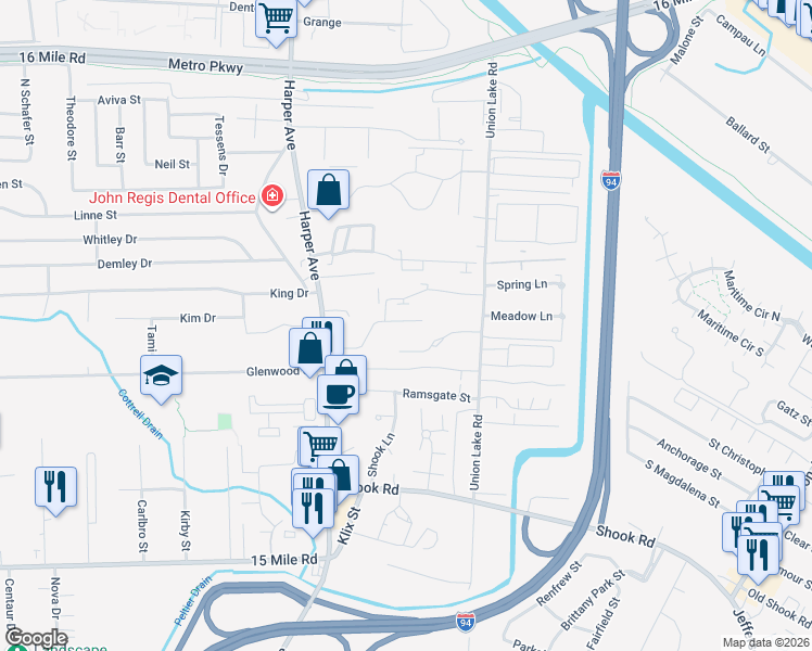 map of restaurants, bars, coffee shops, grocery stores, and more near 24126 Country Squire Street in Clinton Township