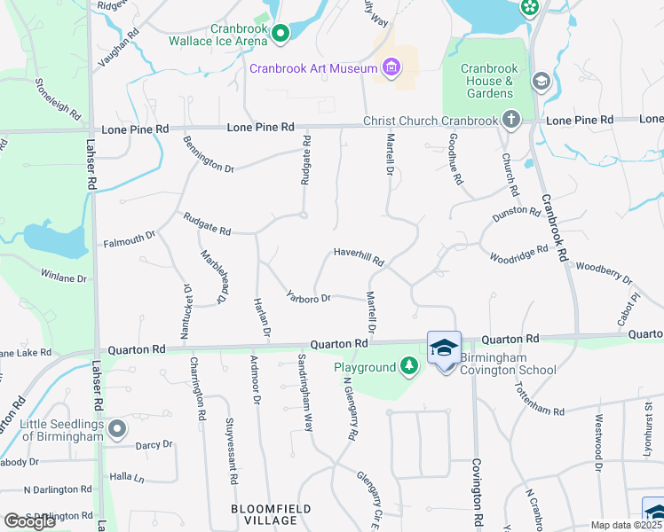 map of restaurants, bars, coffee shops, grocery stores, and more near 565 Haverhill Road in Bloomfield Hills