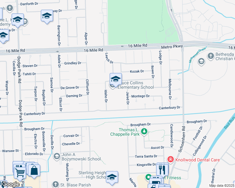 map of restaurants, bars, coffee shops, grocery stores, and more near 12900 Grand Haven Drive in Sterling Heights